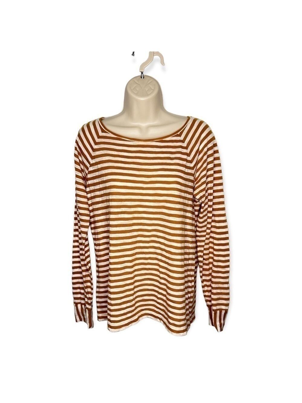 J.Crew Mustard Yellow White Striped Long Sleeve Top Small
